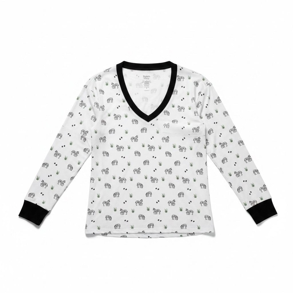 Bubble Baby Zebra Print Bamboo Viscose V-Neck Pajama Top White XXL/XXXL